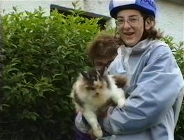 Paul Hardman performs a ventrilo-quist act with Mrs Fergusson's cat - ably assisted by Paul Smith!